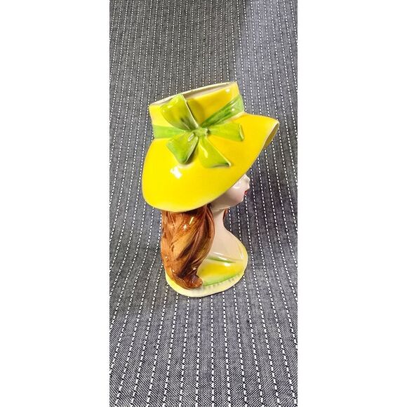 Vintage INARCO Lady Head Vase Young girl Yellow Auburn Hair 1950's - Picture 5 of 11